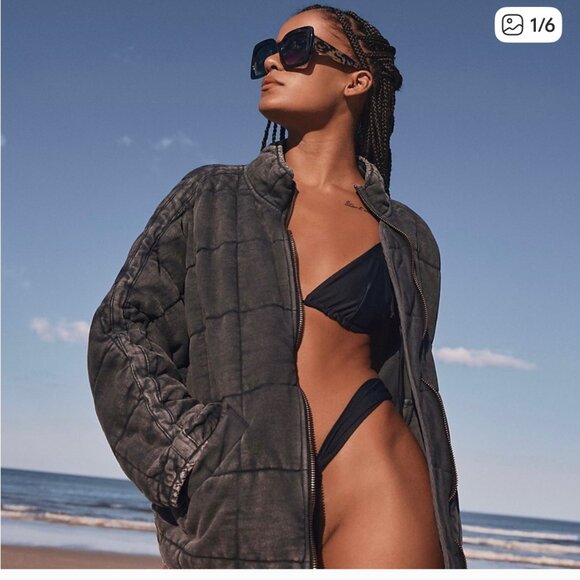 new FREE PEOPLE WE THE FREE doleman quilted knit jacket coat m - Picture 1 of 3